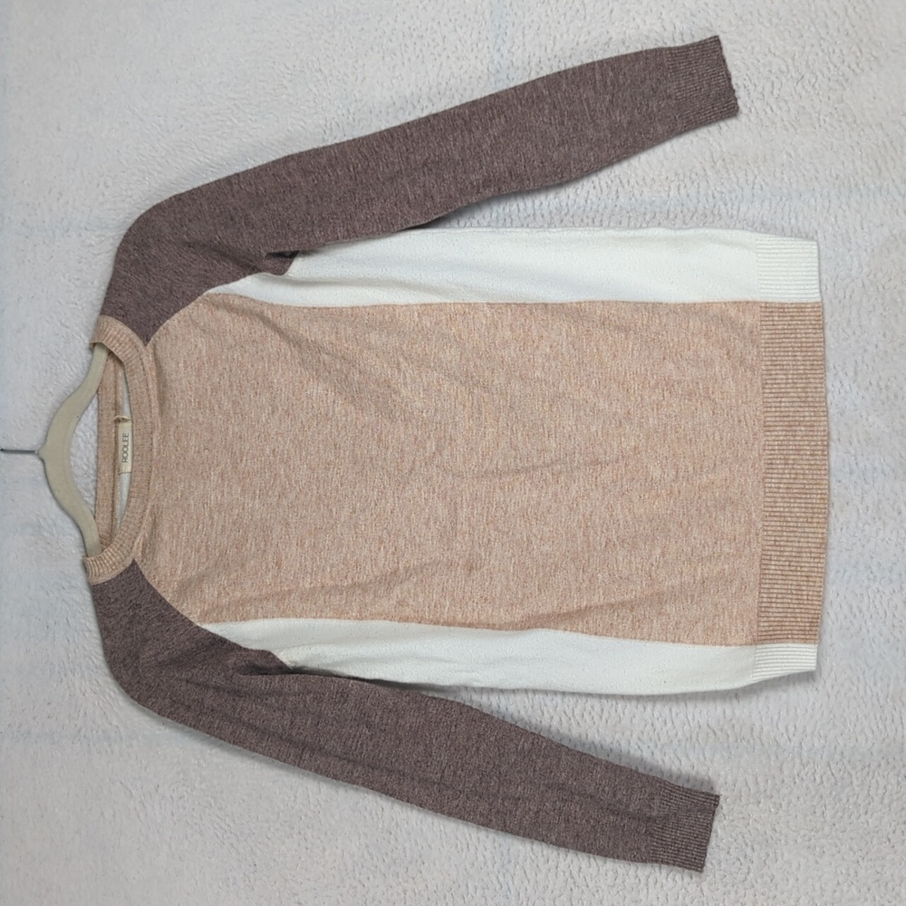 Roolee Women's Colorblock Tan Stretch Crewneck Long‎ Sleeve Shirt Size XXS